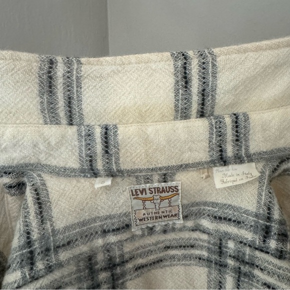 Rare LEVI'S Vintage Clothing Longhorn Shirt 100% Wool Made In Italy Plaid Small - Picture 16 of 16
